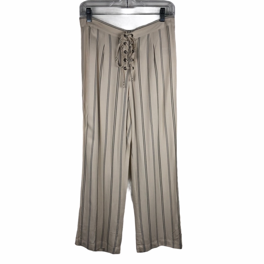 NWT BB Dakota Cropped Whatever It Takes Wide Leg Striped Lace Up Pants Size 2